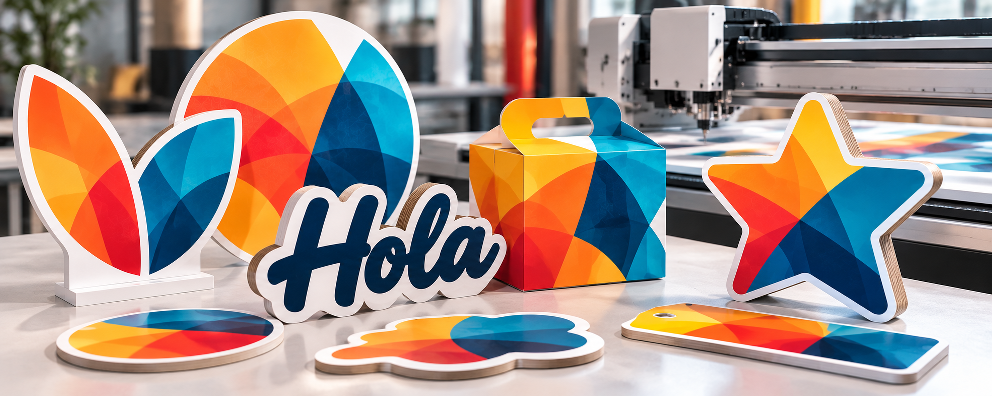 Pieza troquelada impresa en UV con colores vibrantes